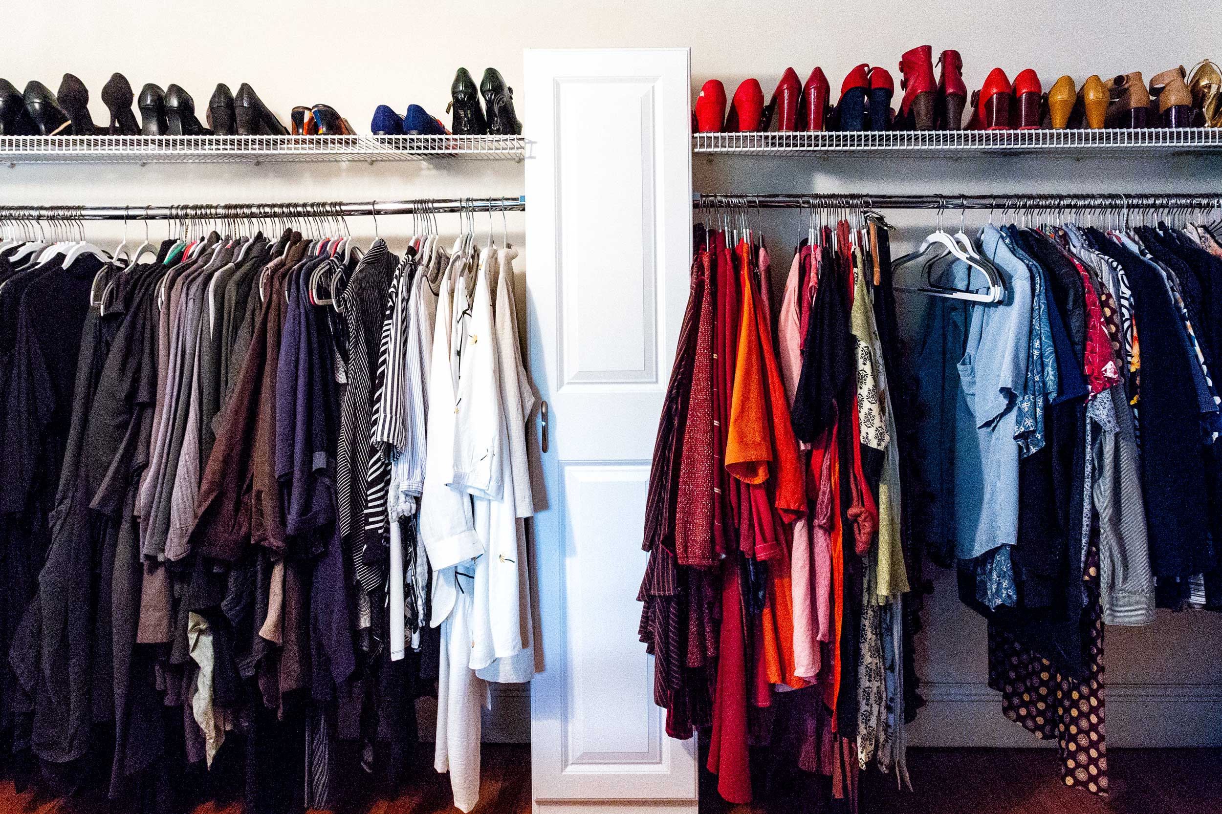Saiber also stores her clothes in an open area of her bedroom. Just like the bathroom, she likes keeping her belongings visible to stay organized.