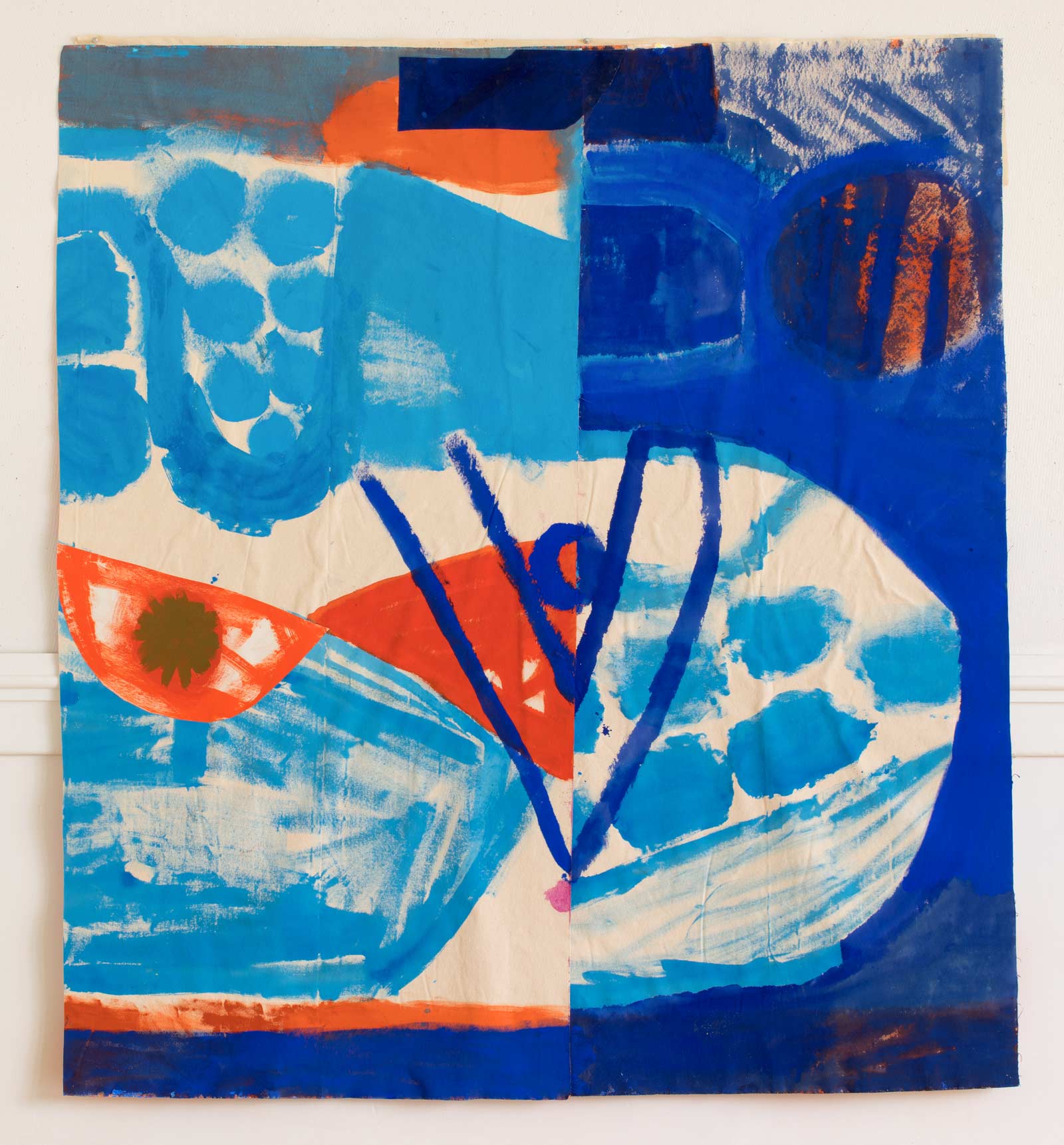 Blue Vessel , 2018, Acrylic on unstretched canvas, 70” x 63”