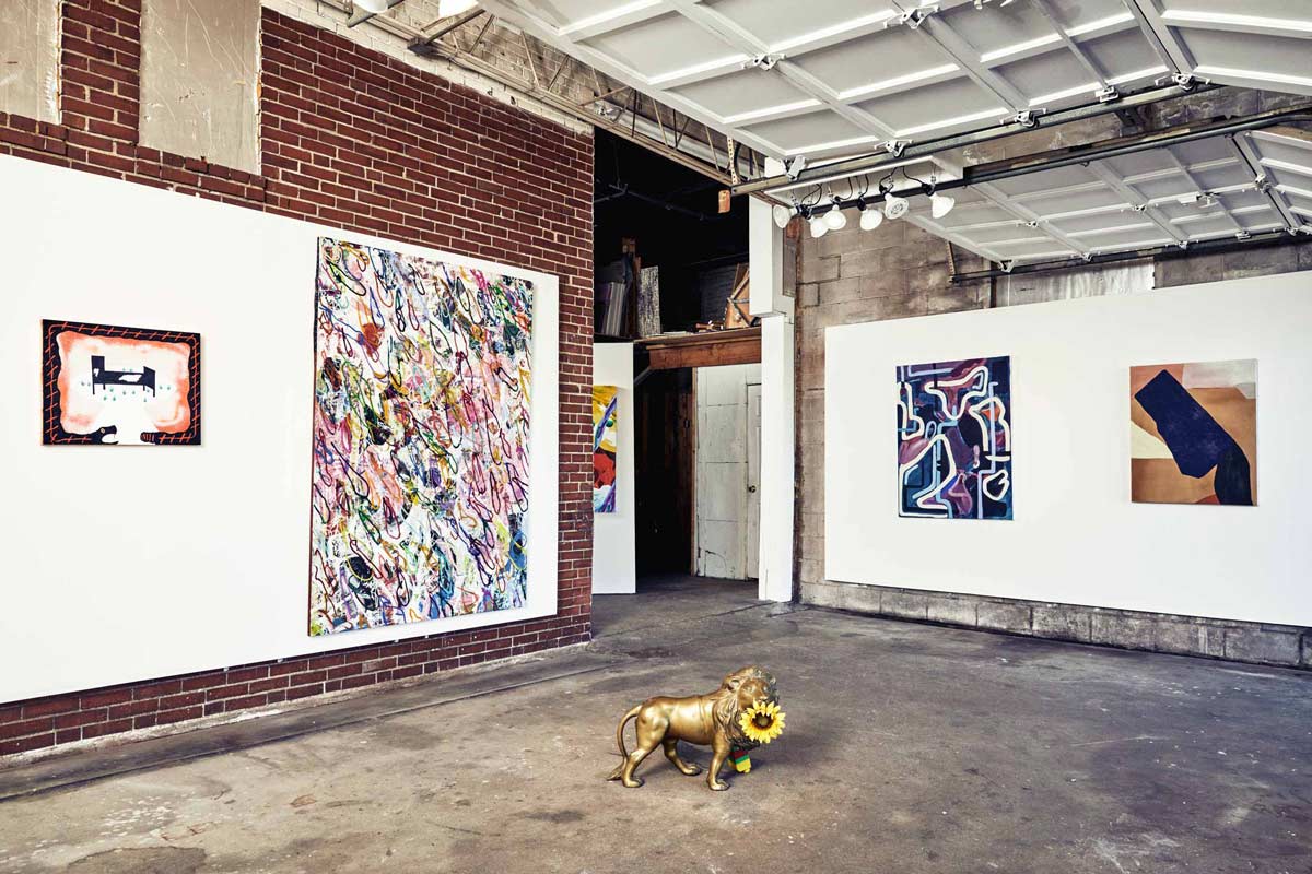 Installation view of recent New System show featuring paintings by Cody Stack.