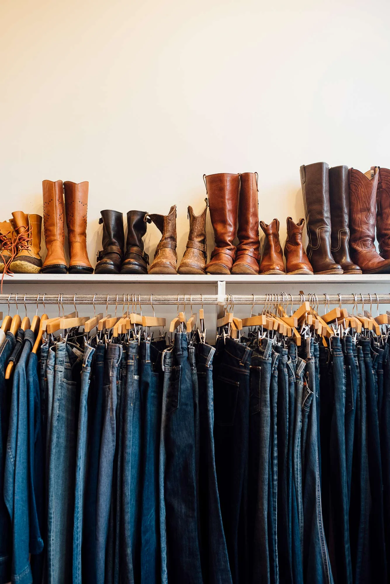 A treasure trove of jeans and boots among the stylish selections at Justine Consignment Boutique.