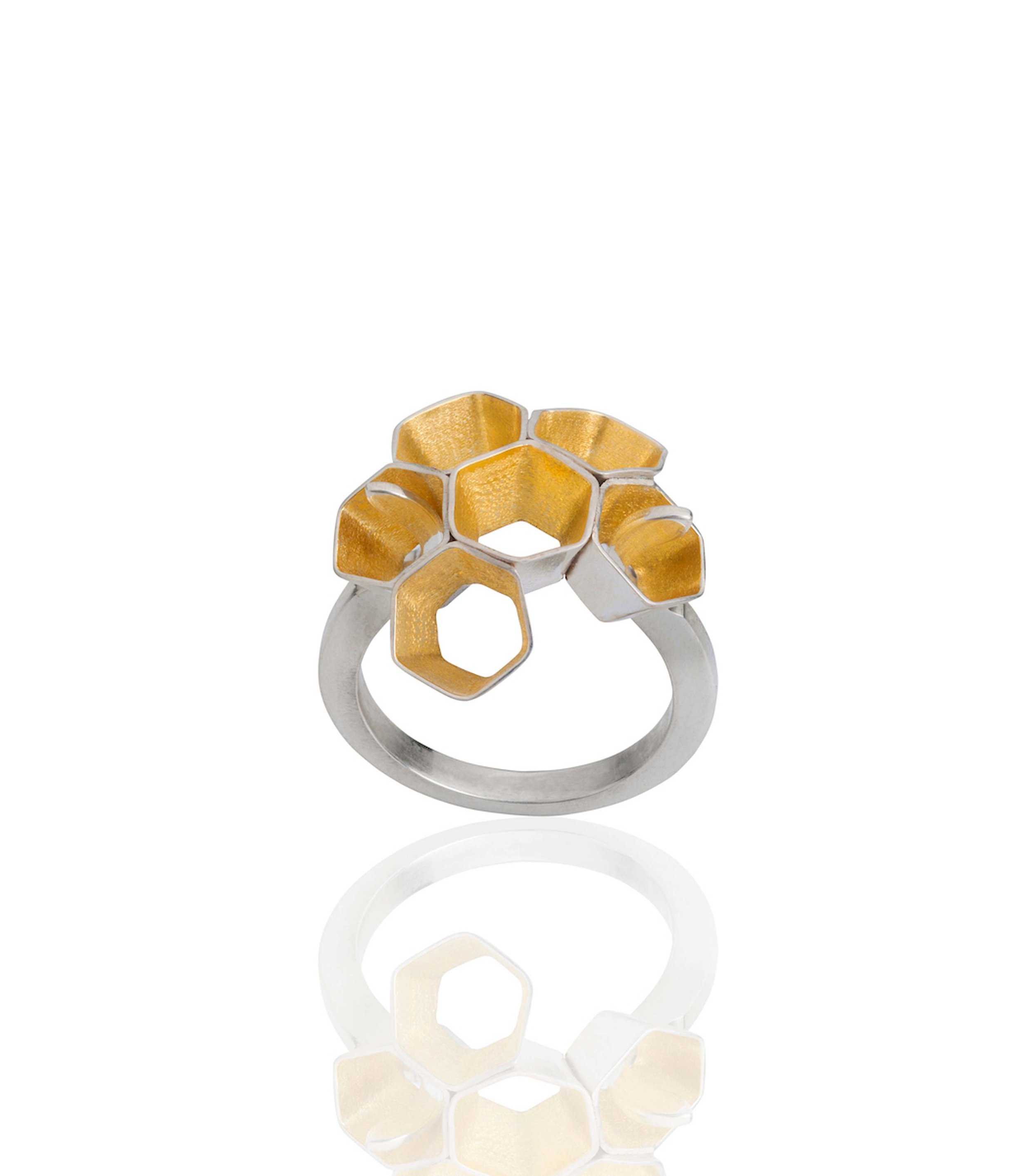 Naomi McNeill, Wasp Ring (Hint of Honey) , 2019, 22 karat yellow gold and sterling silver bimetal, sterling silver, .62" x .62" x .75"