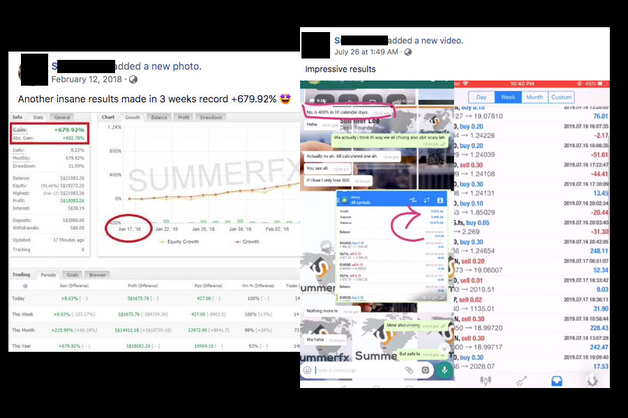 Summer frequently posts results of her Forex trading. Image: Facebook
