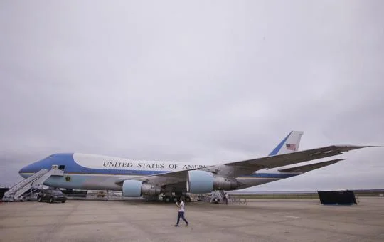 In this Monday, Sept. 18, 2017 photo during a visit to the "Air Force One Experience," a full-sized 747 replica of Air Force One which is now open to the public sits on a tarmac in North Kingstown, R.I. (AP Photo/Stephan Savoia) Stephan Savoia