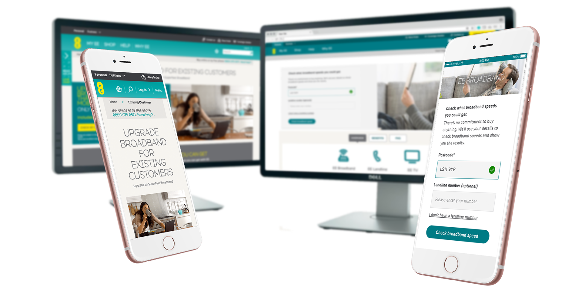 Before and after: The home broadband section of ee.co.uk. Re-designed to work better on mobile and provide more clarity to customers