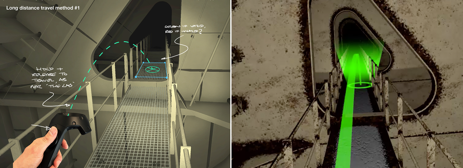 Left - Concept sketch (Autodesk Sketchbook Pro) for short-range travel control. Right - Prototype control demonstrated in early application build