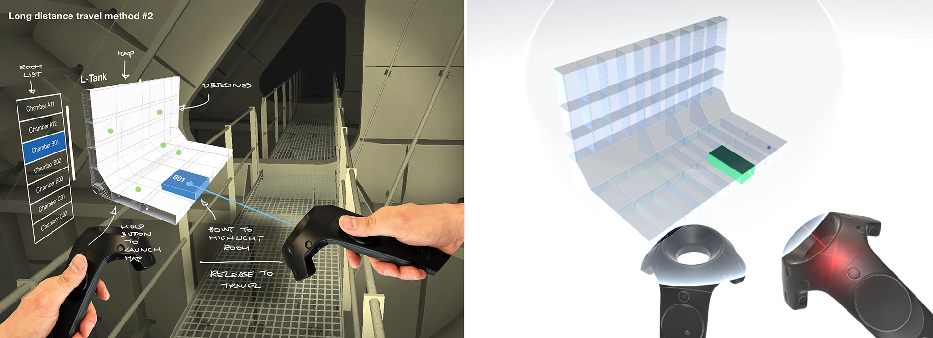 Left - Concept sketch (Autodesk Sketchbook Pro) for long-range travel control. Right - Prototype control demonstrated in early application build