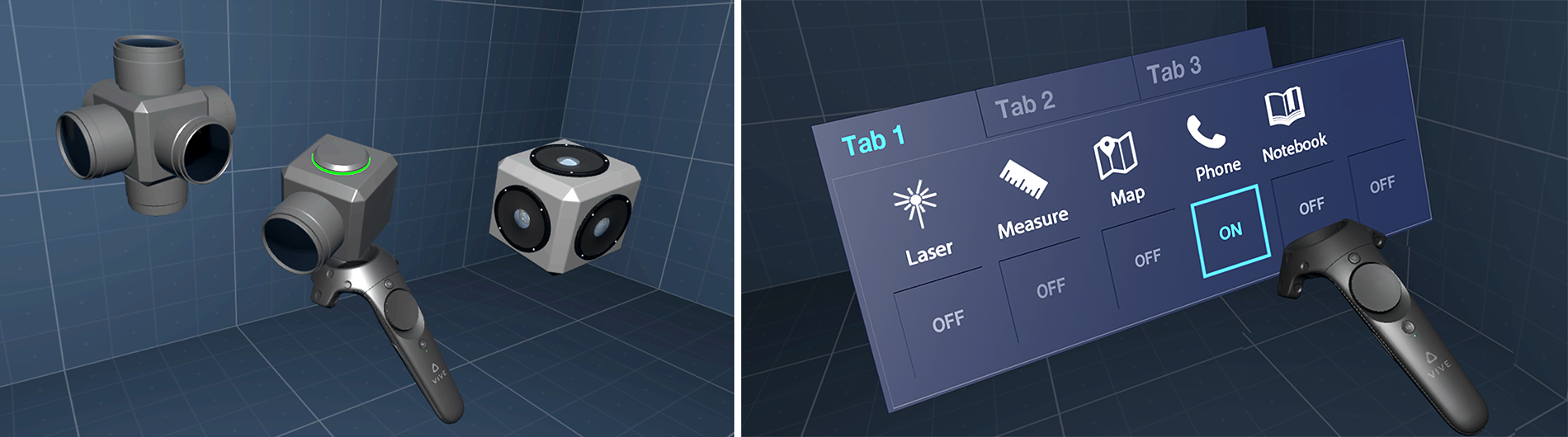 3D sketch objects created in Solidworks to enable fast prototyping and testing of UI components