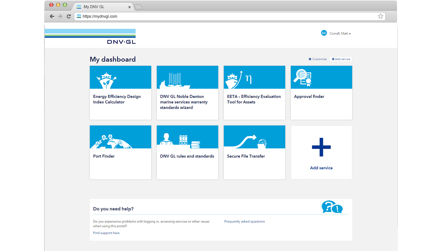 At project start, the dashboard offered simple links to DNV GL product sites. The plan was to add rich content with new widgets, but the team needed help to identify what to build, and roadmap their development over the coming year. The company-wide dashboard also meant many stakeholders and unprecedented collaboration across parts of the business