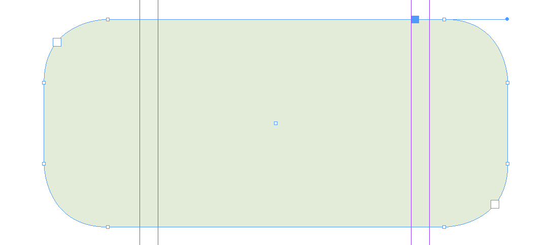Boven: selecteer het kader met het directe selectiegereedschap (witte pijltje). Onder: het effect van een klik op het blauwe stipje in het gele blokje.