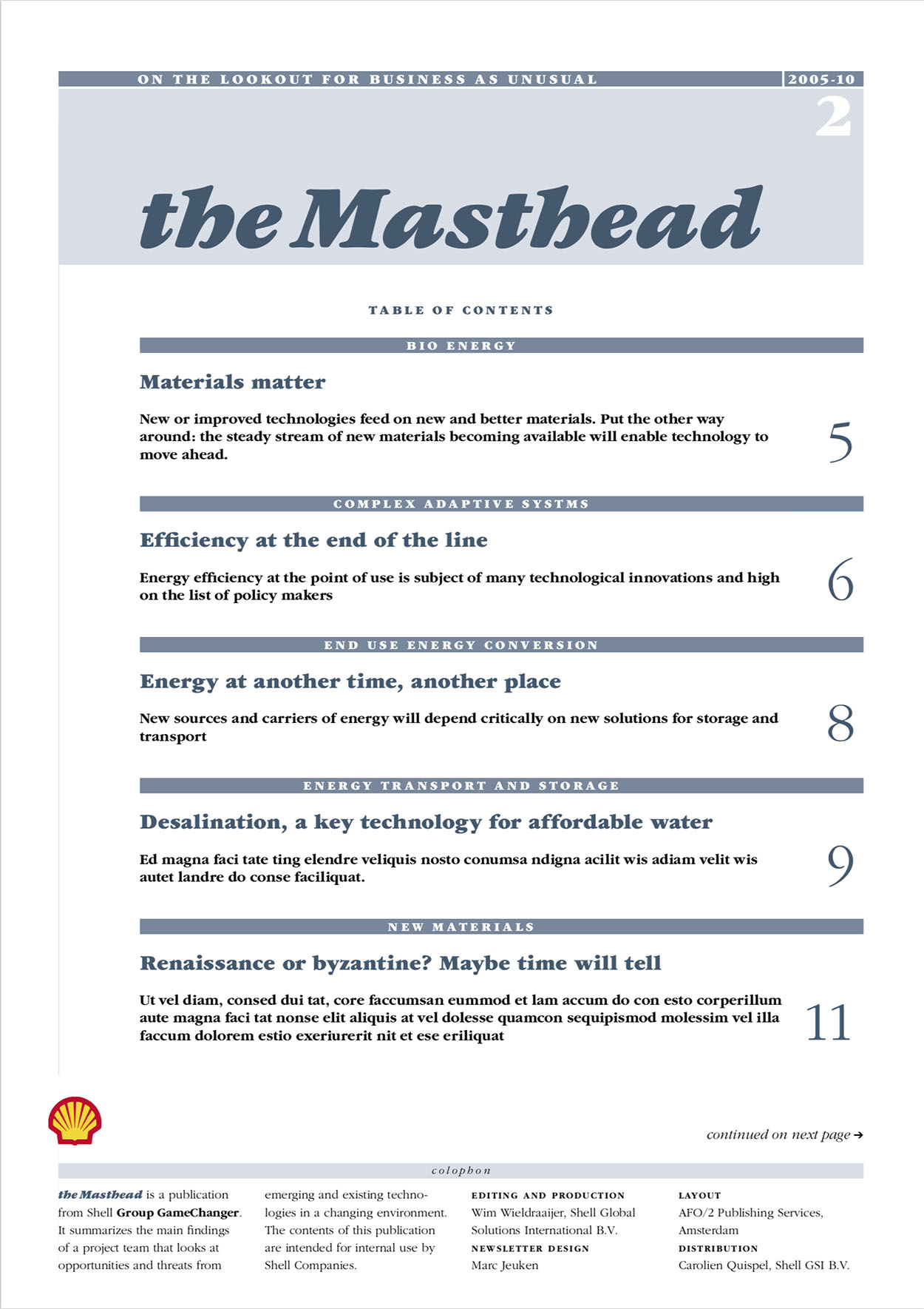 Cover newsletter The Masthead