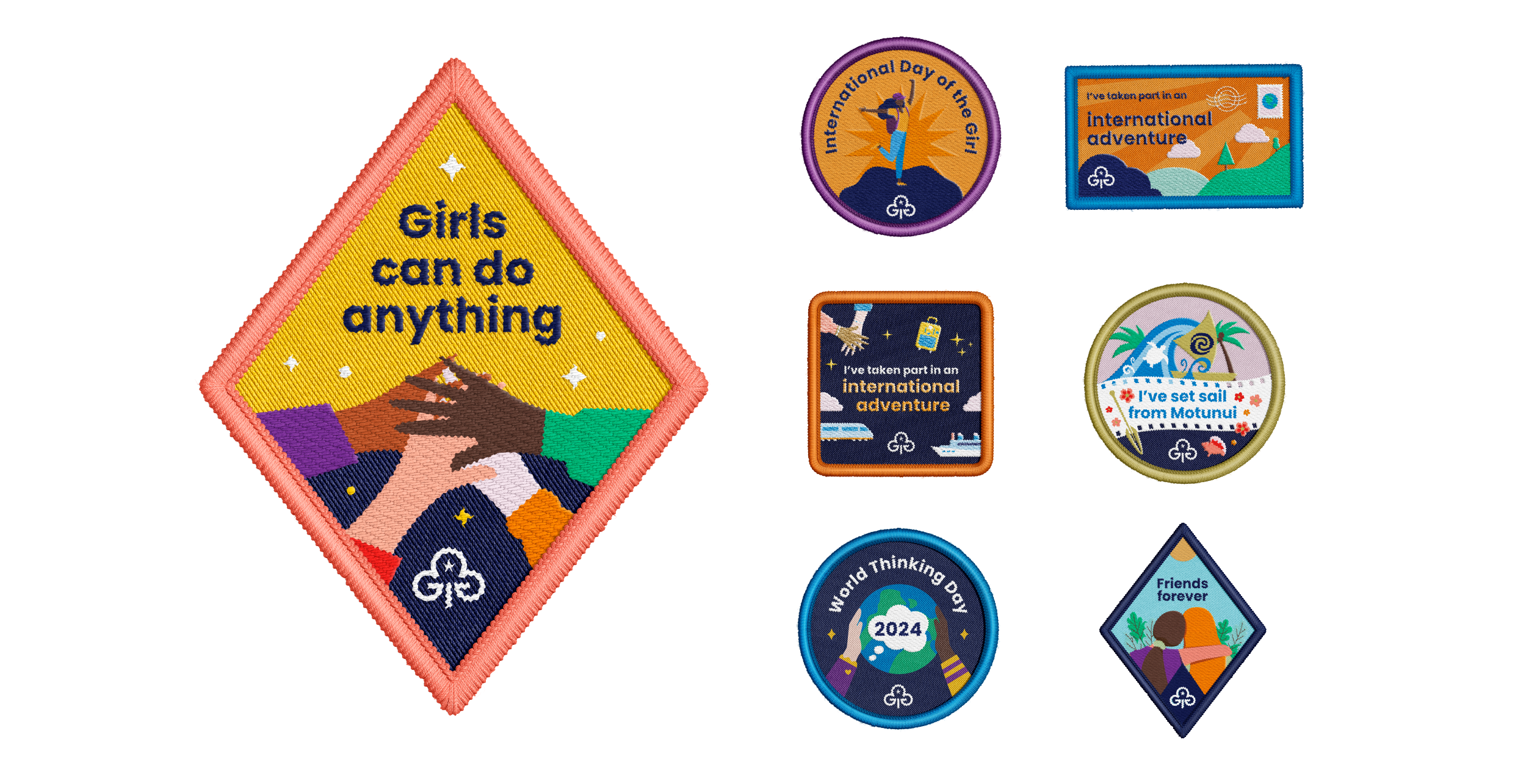   A set of patches for Girlguiding’s new brand   Girlguiding has recently undergone a rebrand to reflect the organisations new direction. The team needed some new patches designing using the new visual style which felt fun, modern and timeless and ap