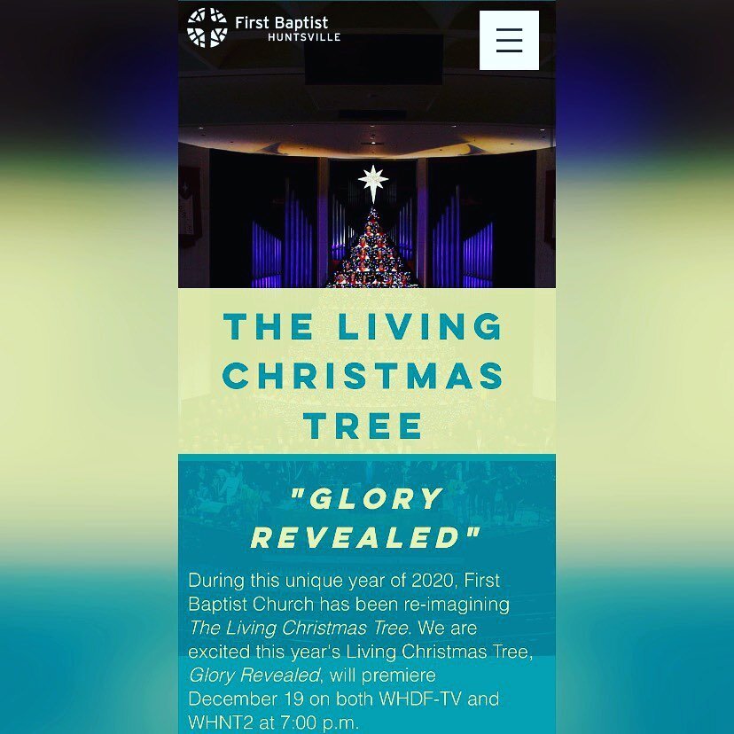 We are so excited to be apart of First Baptist of Huntsville&rsquo;s annual showing of &ldquo;The Living Christmas Tree: Glory Revealed&rdquo;! It will be premiere on December 19th @7pm! Check the link in our bio for more info!