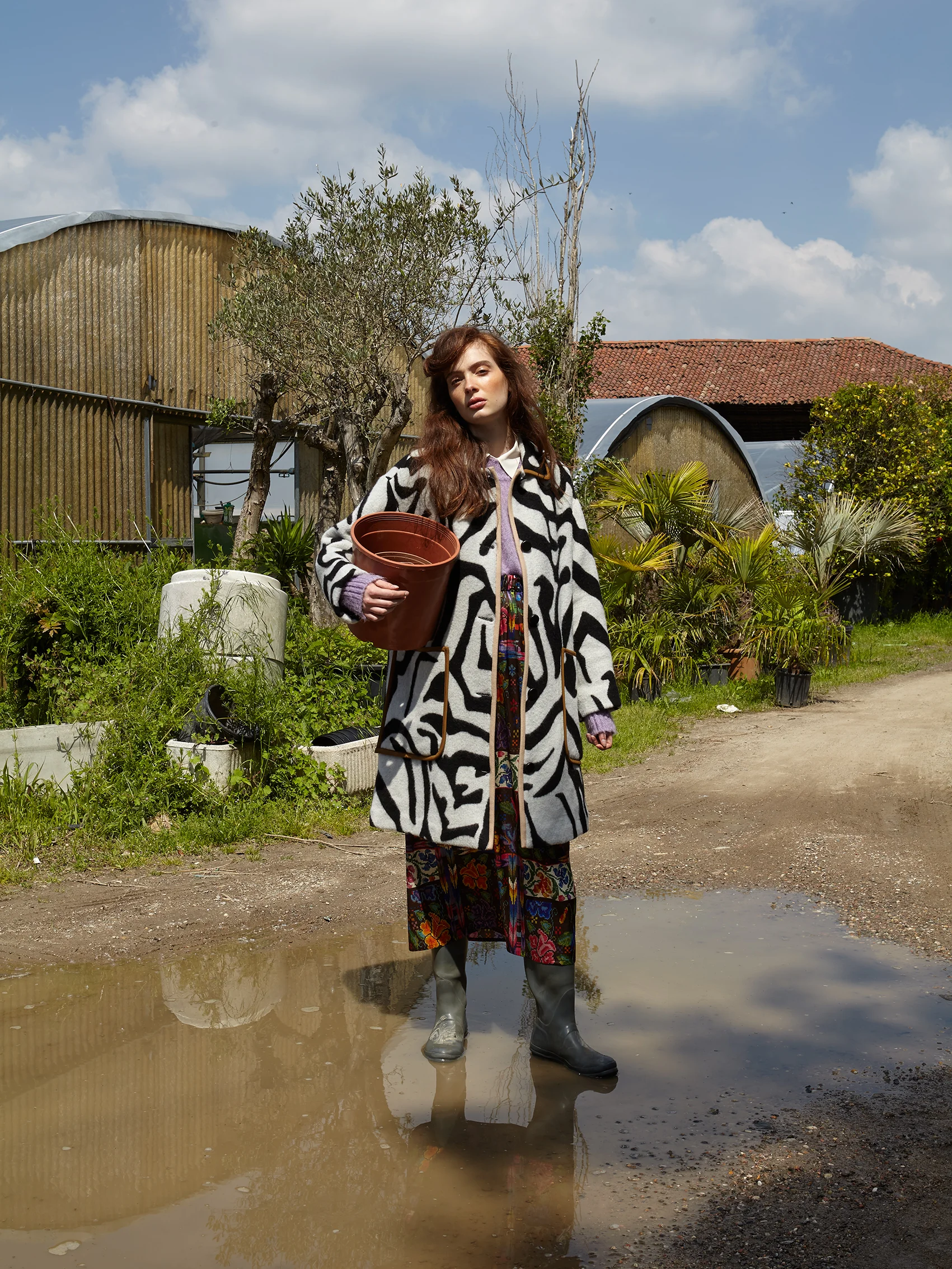 Jacket ALYSI. Shirt ALYSI. Jumper ALYSI. Skirt SHIRT A PORTER. Boots HUNTER