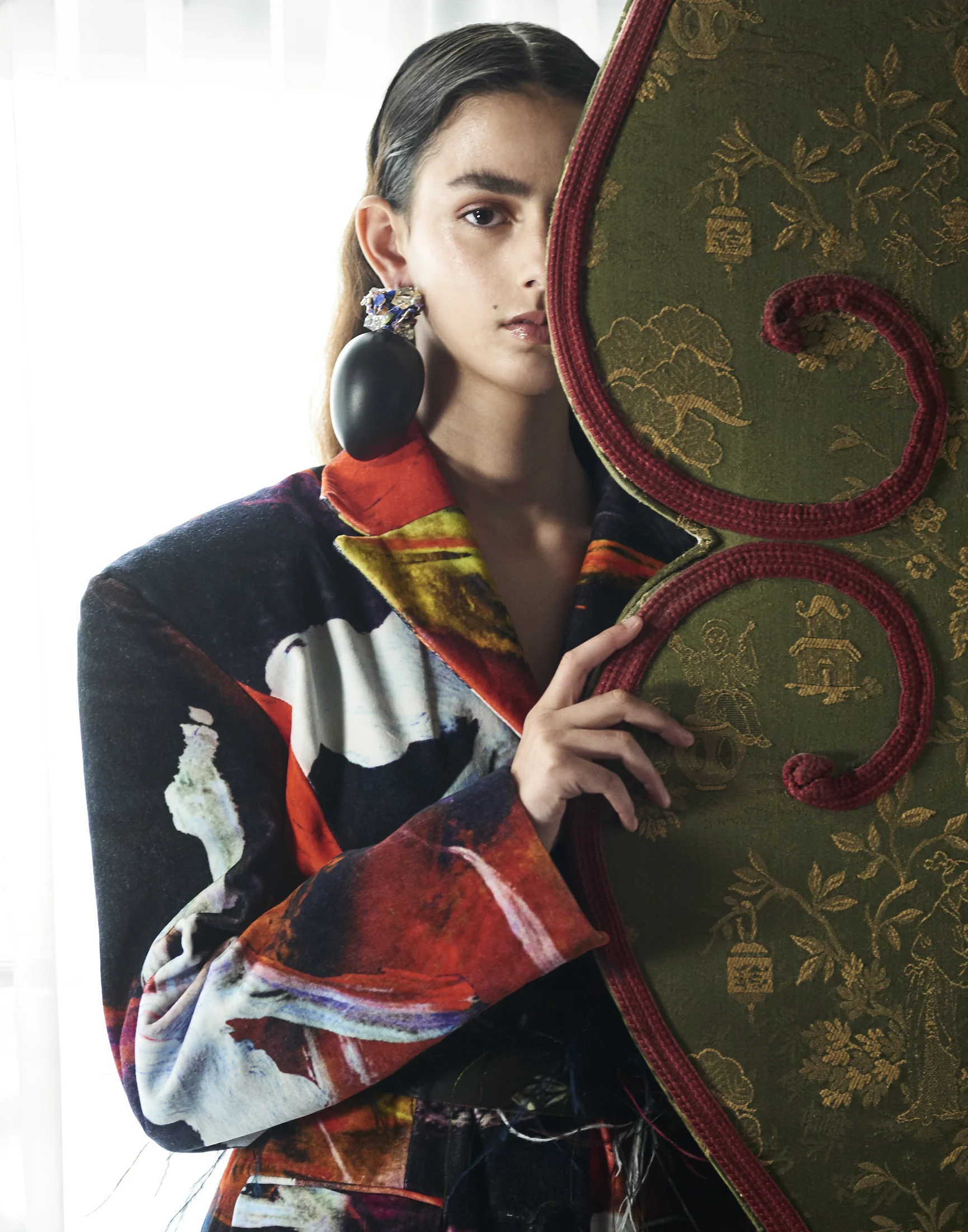 Jacket from ROSE DANFORD – PHILLIPS ig@ rosedanfordphillips Earrings from ROSE DANFORD – PHILLIPS ig@ rosedanfordphillips Props from Granger Hertzog ig@ grangerhertzog
