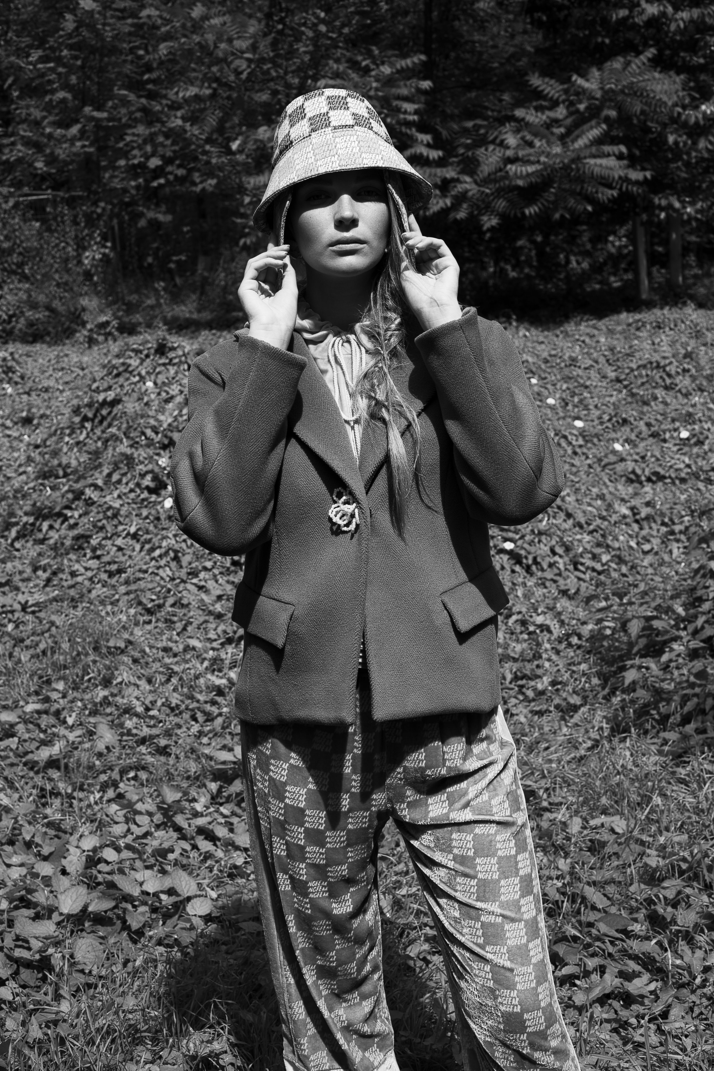 Hat: Amaaena Hoodie & Trousers: Amaaena Blazer: Sabinna Shoes: Narbon