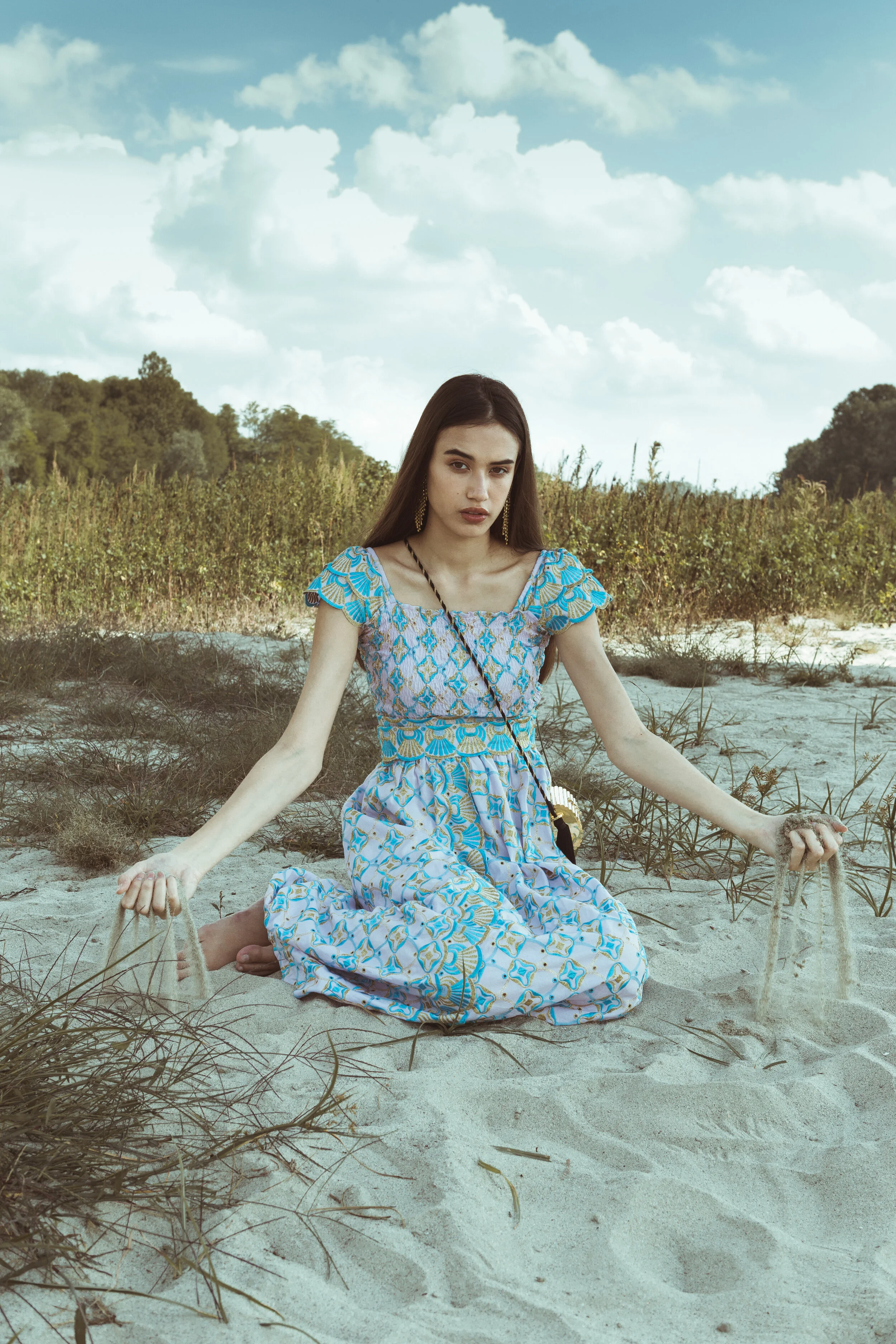 Dress Ermelinda, bag Yves Saint Laurent