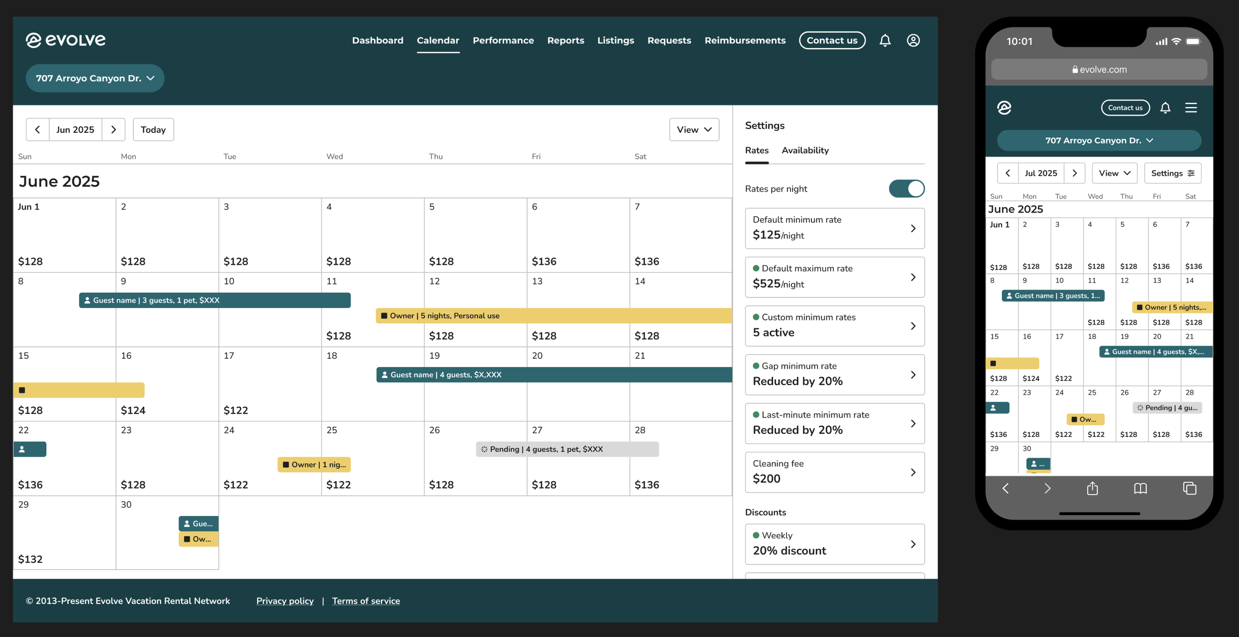 Infinite-scroll single listing calendar