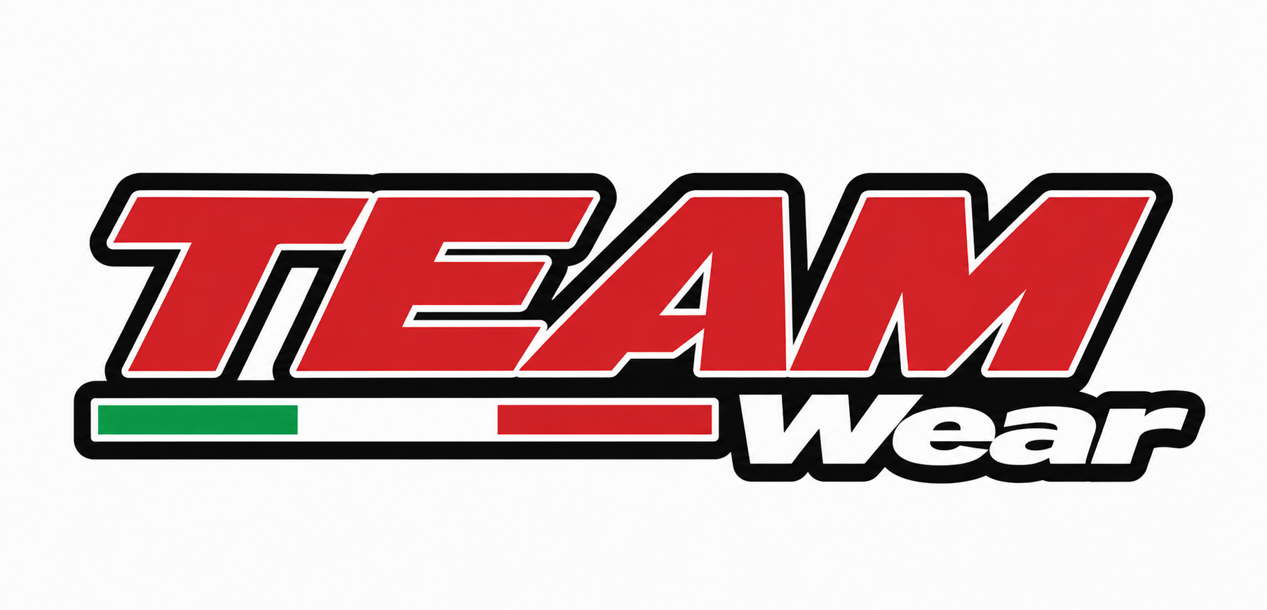 Logo for Team Wear with red, white, green, and black colors.