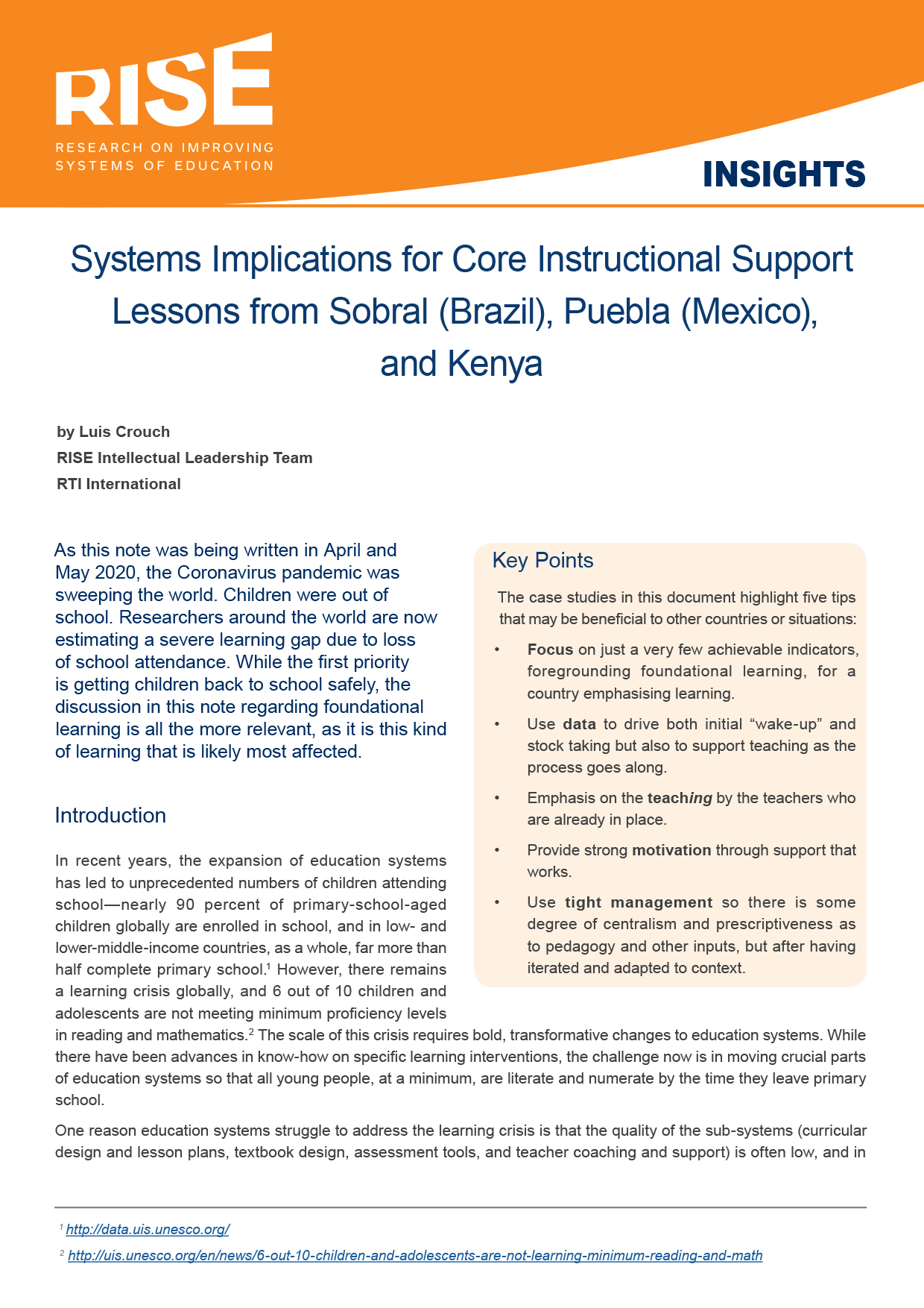 Systems Implications for Core Instructional Support, Luis Crouch 