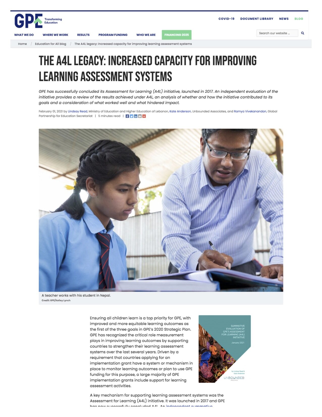 The A4L Legacy: Increased Capacity for Improving Learning Assessment Systems, Kate Anderson, Lindsey Read, and Ramya Vivekanandan