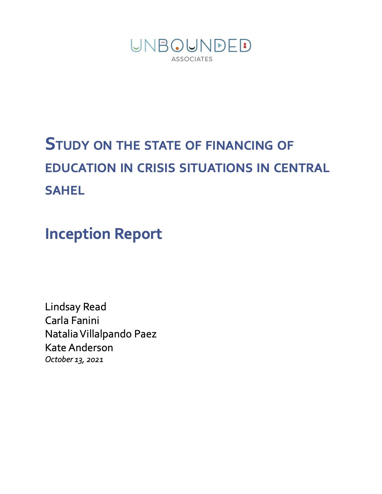 Study on the State of Financing of Education in Crisis Situations in Central Sahel - Inception Report