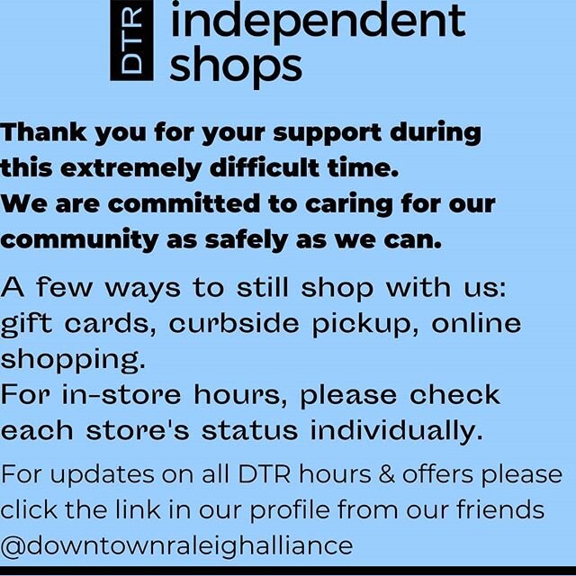 First of all thank you🙌this is an extremely difficult time for all &amp; we greatly appreciate your show of support for your DTR Independent Shops. With tough decisions being made daily, we encourage you to check out updates on all our DTR family at