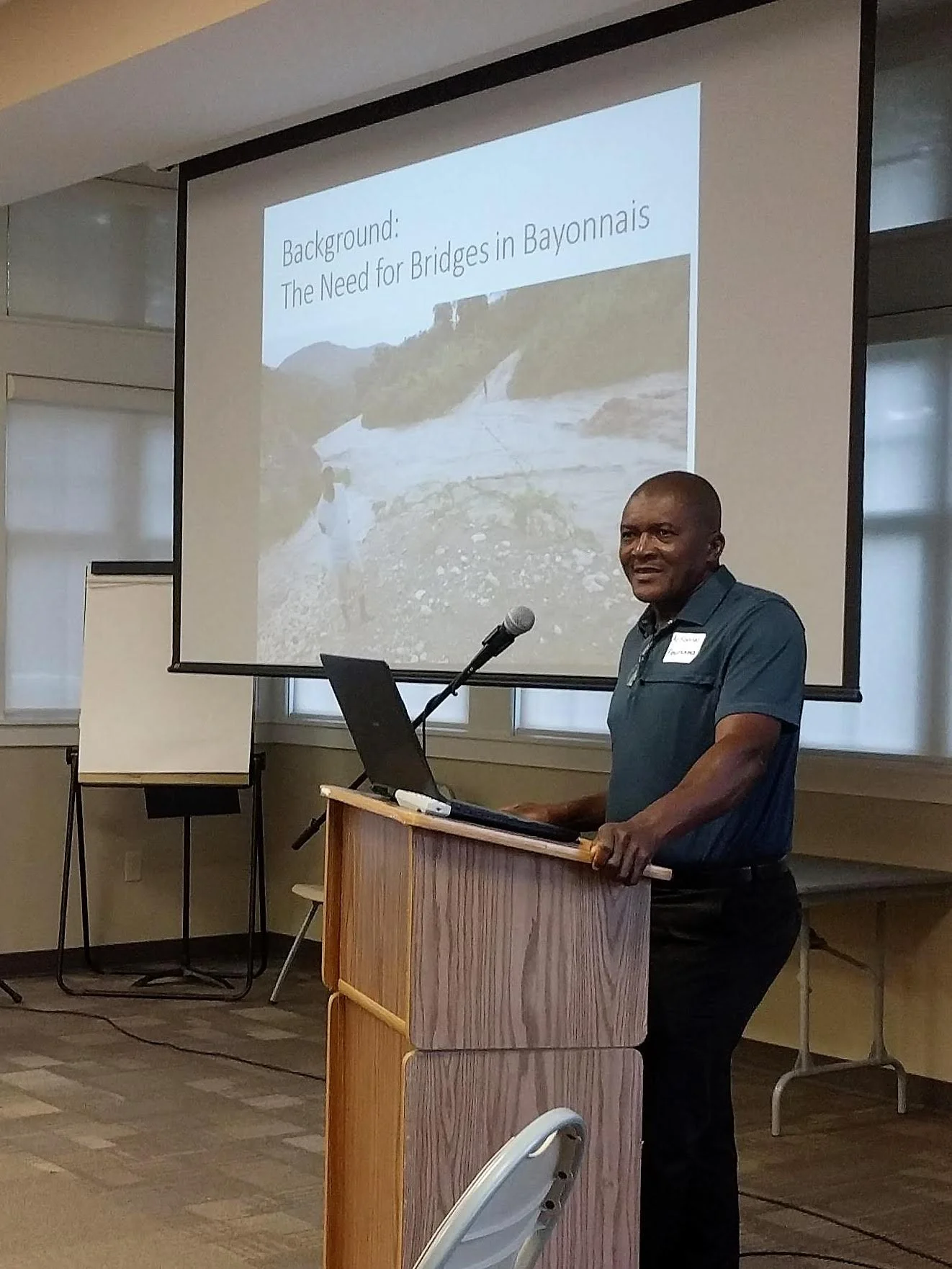 Pastor Actionnel Fleurisma, director of OFCB Ministries, talks about the need for the proposed bridges project in the Bayonnais Valley of Haiti.