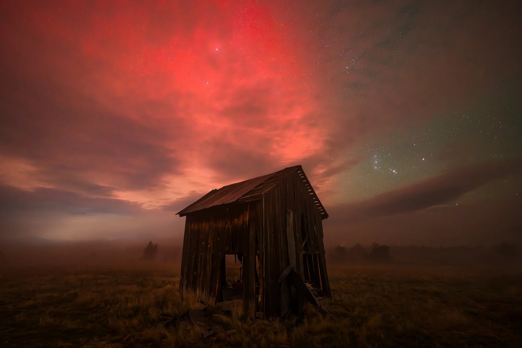 Old ranch building and Northern Lights - Shasta Valley - Siskiyou County, CA. November 2025