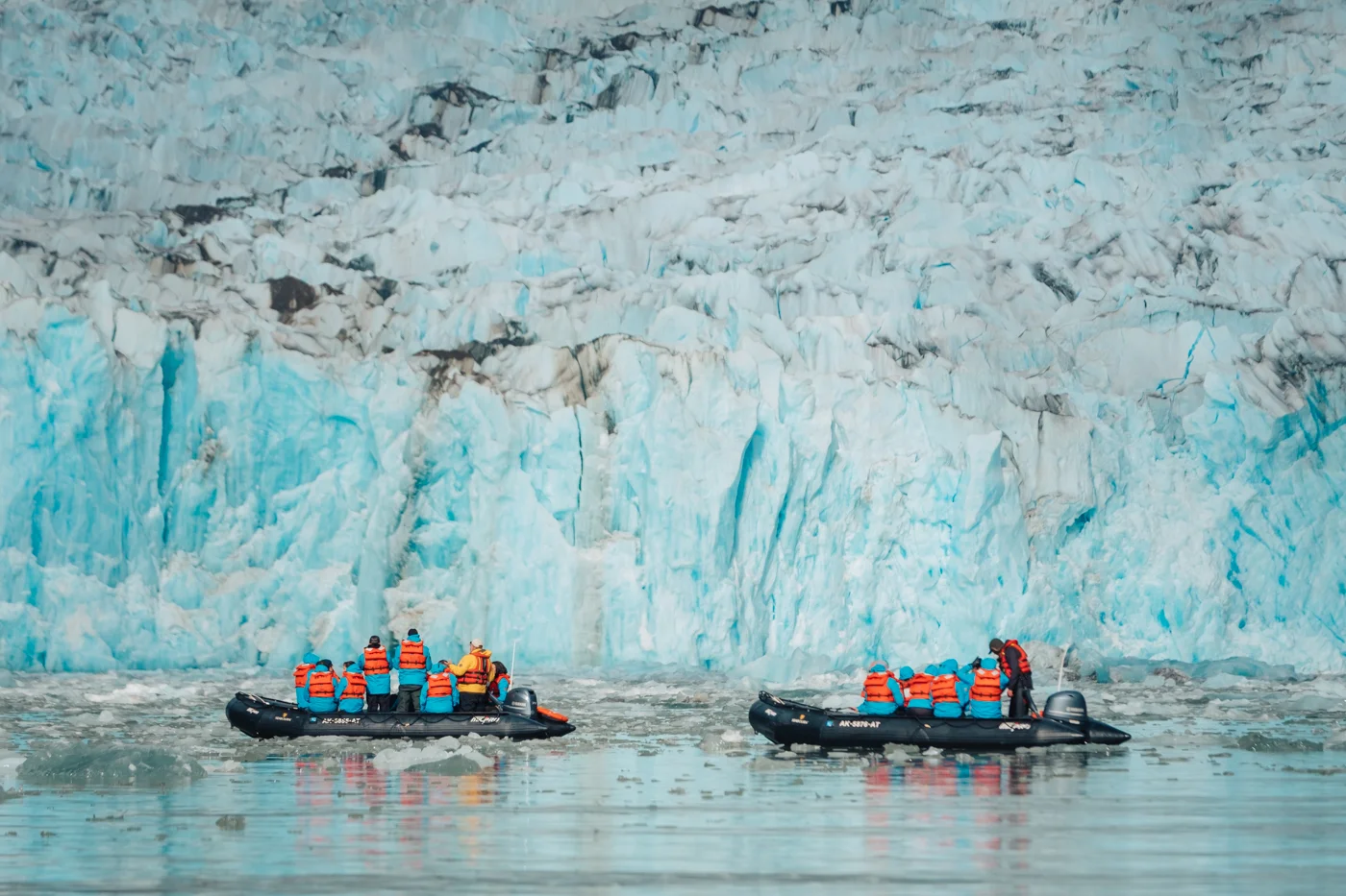 Zodiac boat at Dawes Glacier