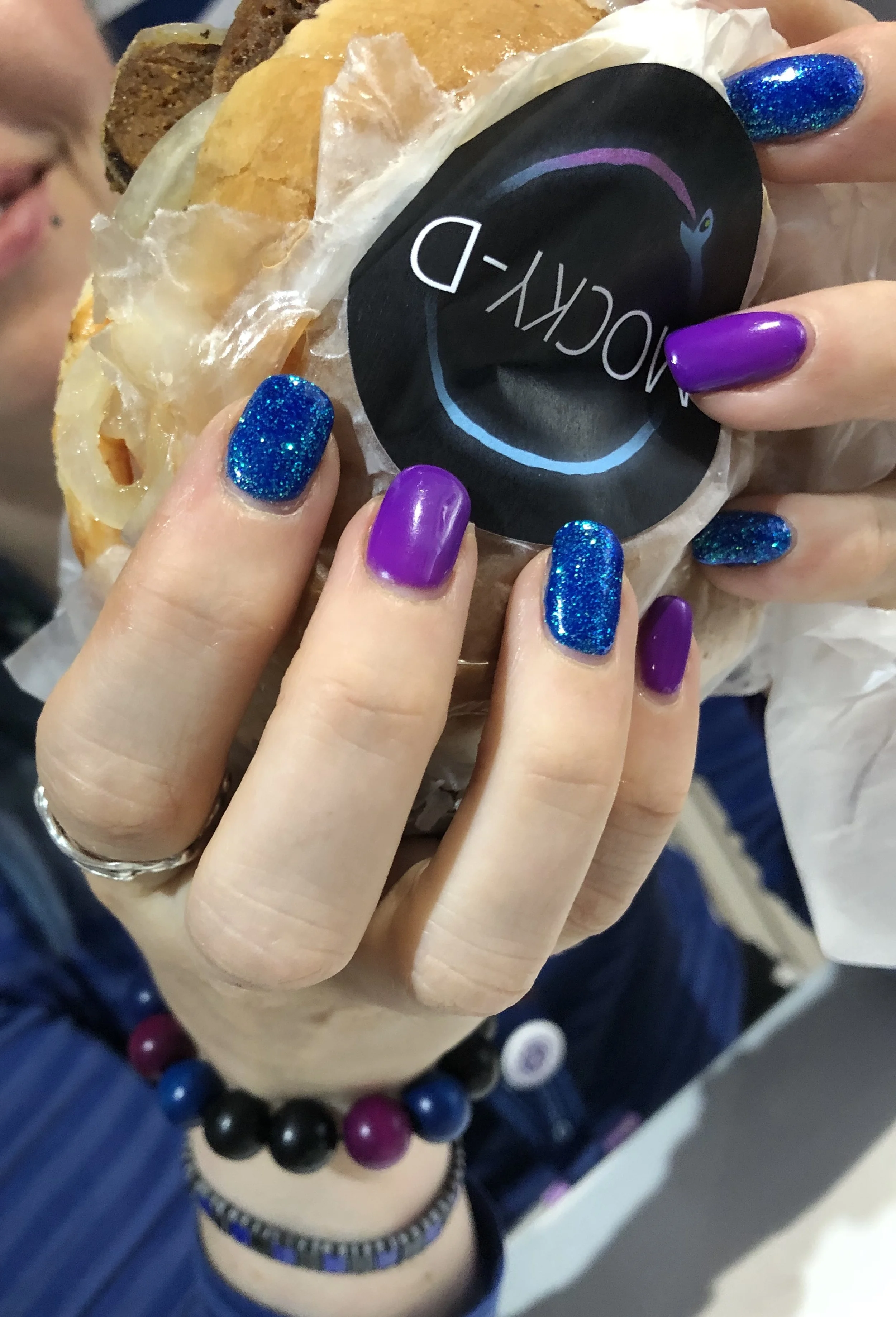 Mocky-D burger & bracelet with beads from The Bead Shop and nails by Prickly Pear Beauty
