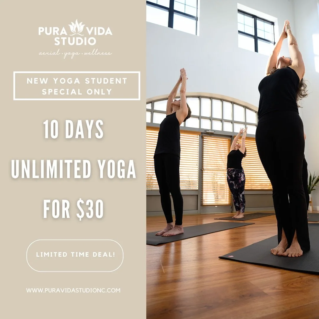 10 Days of Unlimited Yoga for ONLY $30! Find your balance, your strength, and your calm with our yoga classes!✨
At Pura Vida Studio, yoga isn’t just movement. It is community, heart, and a place to reconnect with you. Whether you’re just