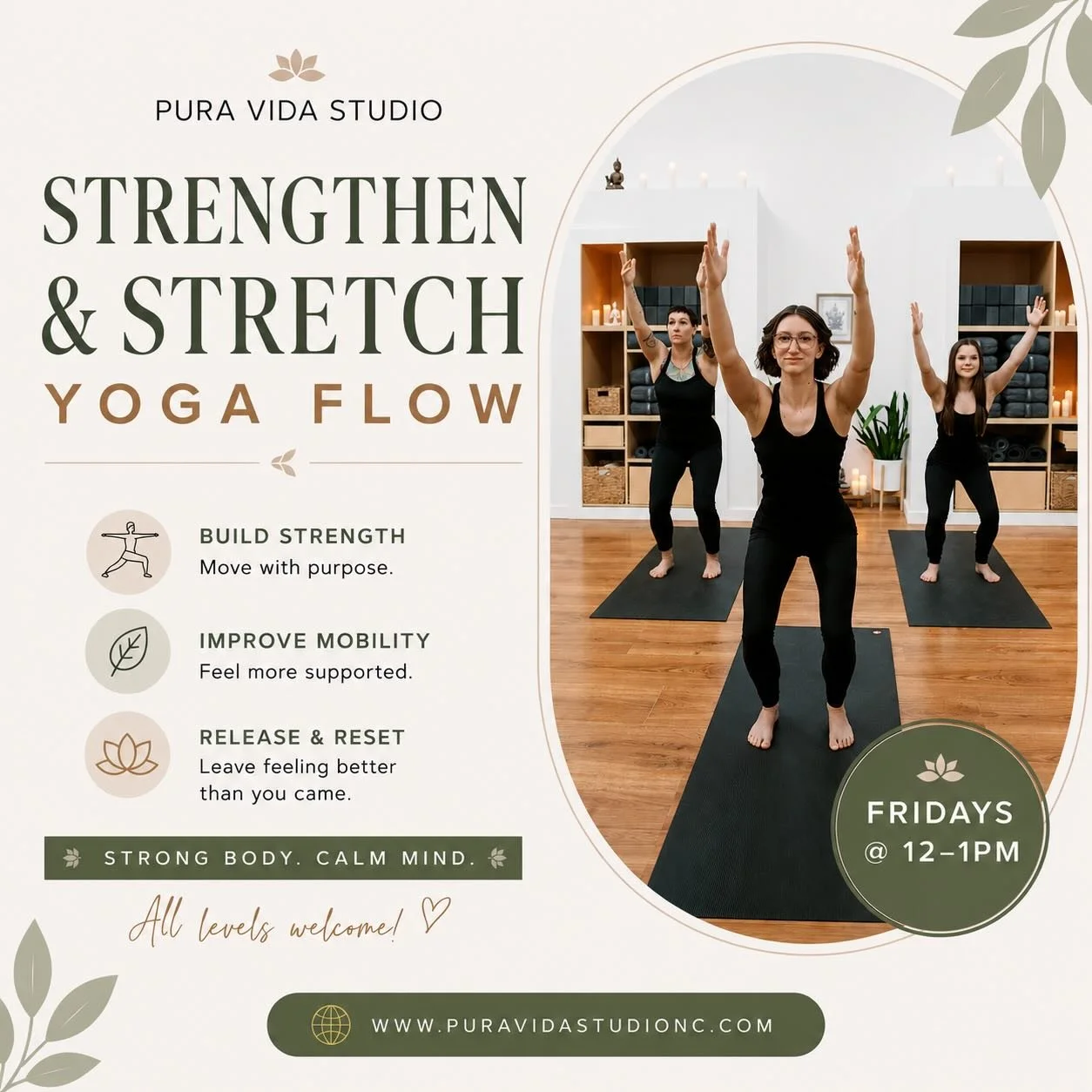 Spend your Friday lunch break pouring back into yourself, building strength, and moving with purpose 💛💪🏻

Our Strengthen &amp; Stretch Yoga Flow is the perfect midday reset and the ideal way to prep your body and mind for the weekend ahead 💫

Thi