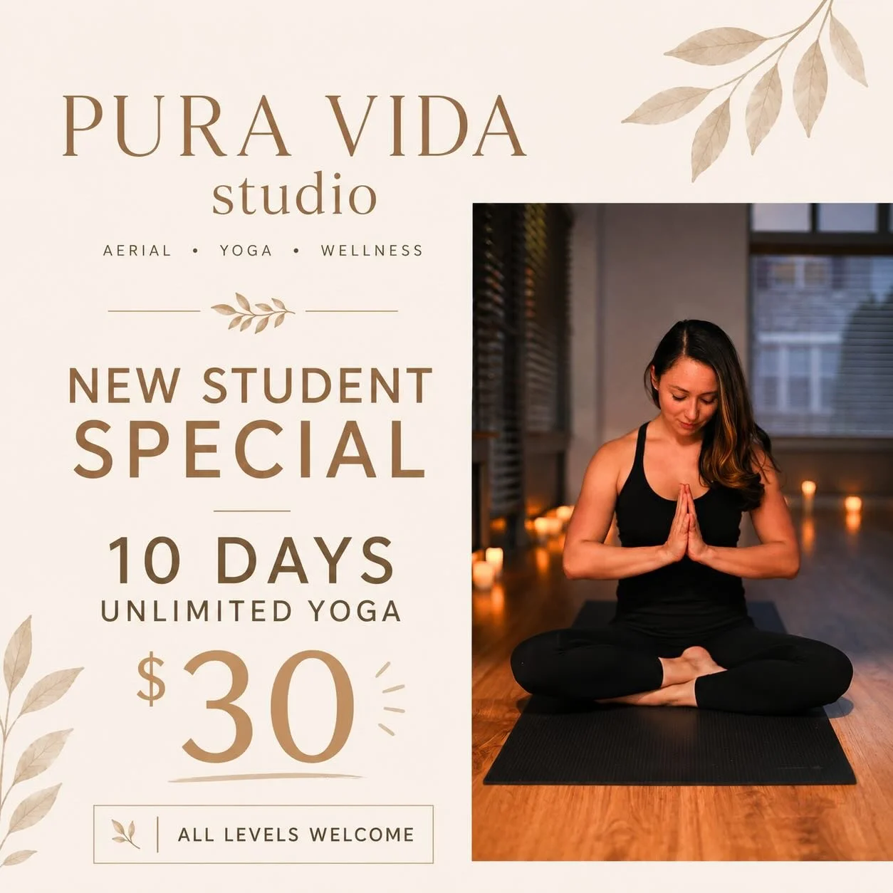 Still waiting for the &ldquo;right time&rdquo; to start yoga? This is it👆🏻

New Student Special: 10 Days Unlimited Yoga for Only $30!

If you&rsquo;ve been curious about yoga but weren&rsquo;t sure where to begin, this offer was made for you.

For 
