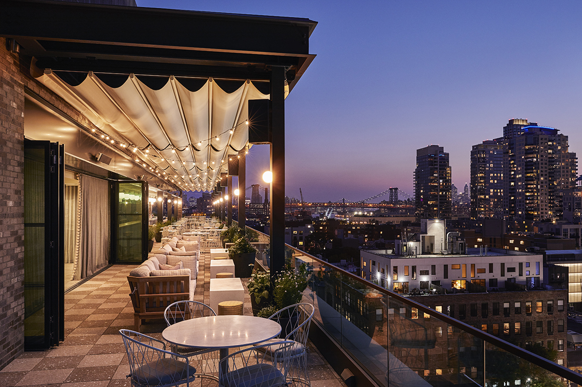 The rooftop terrace with Manhattan views