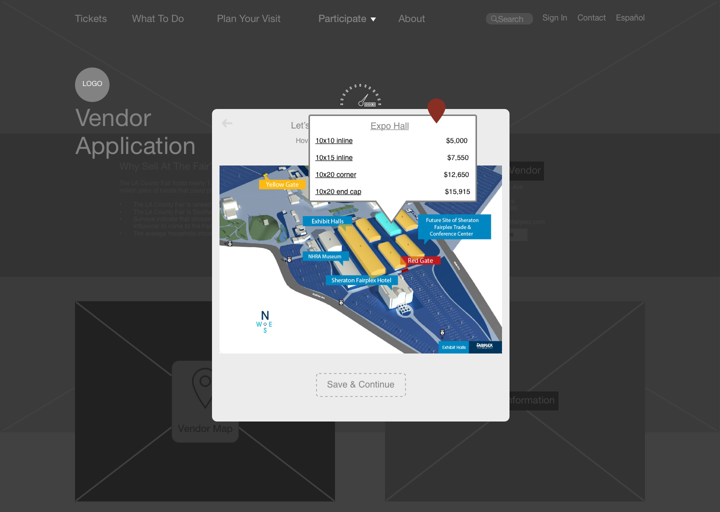  •  Booth information made available in a more understandable schematic. Location, dimensions, and prices are all available in one place. 