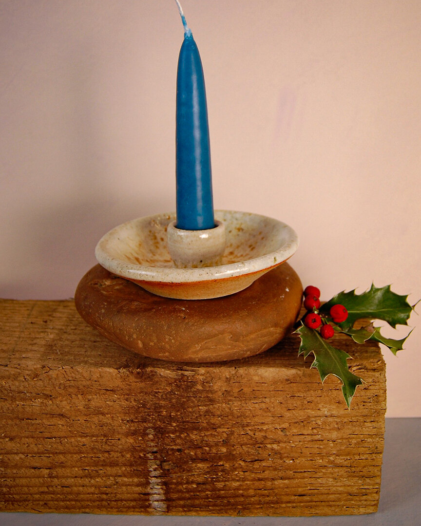 Wood ash glazed candle holder
