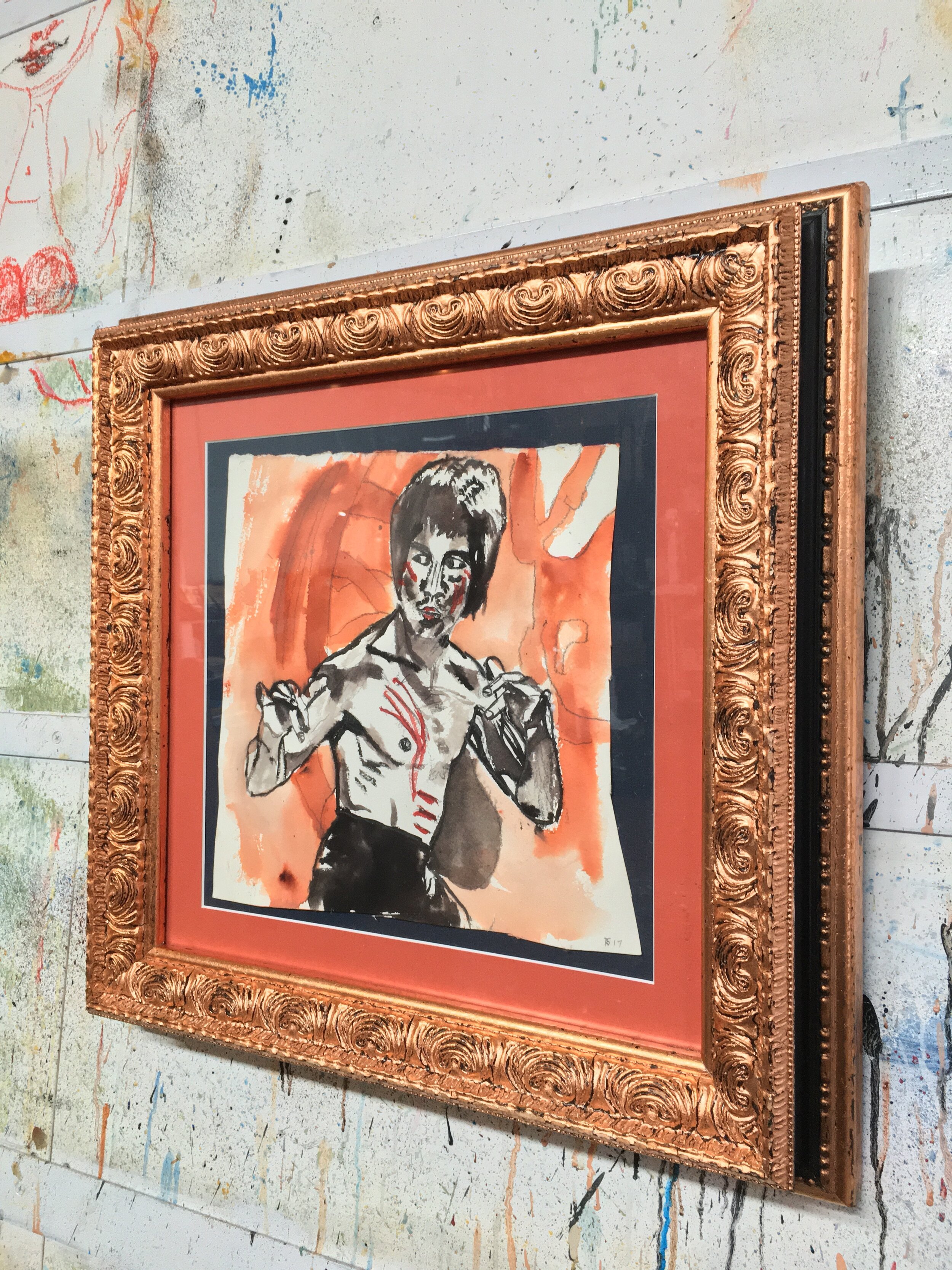 Bruce+Lee+18.5x19x3+ink+watercolor+paper+framed.jpg