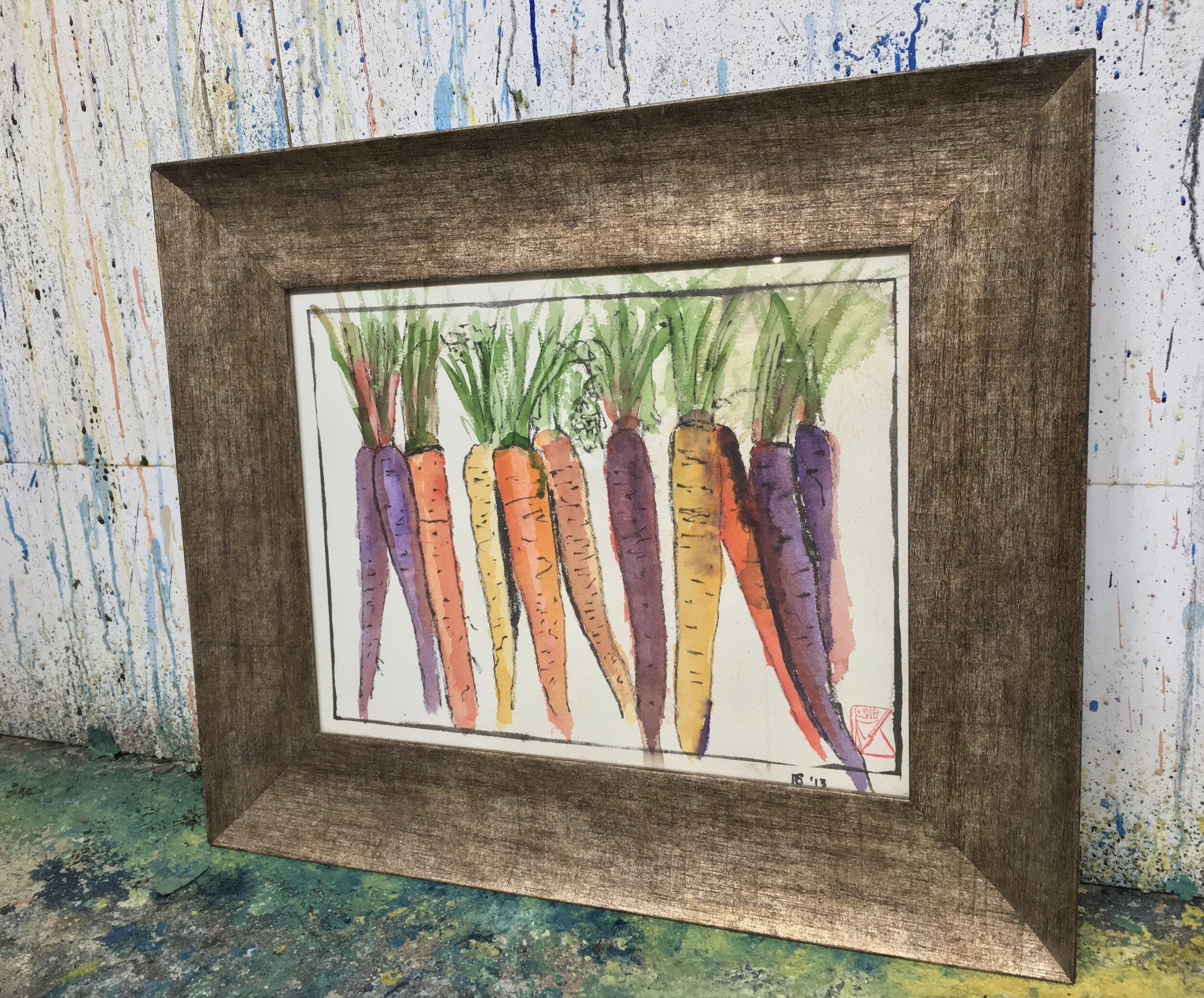 Carrots+16.5x19.5x1.5+ink+watercolor+paper+framed.jpg