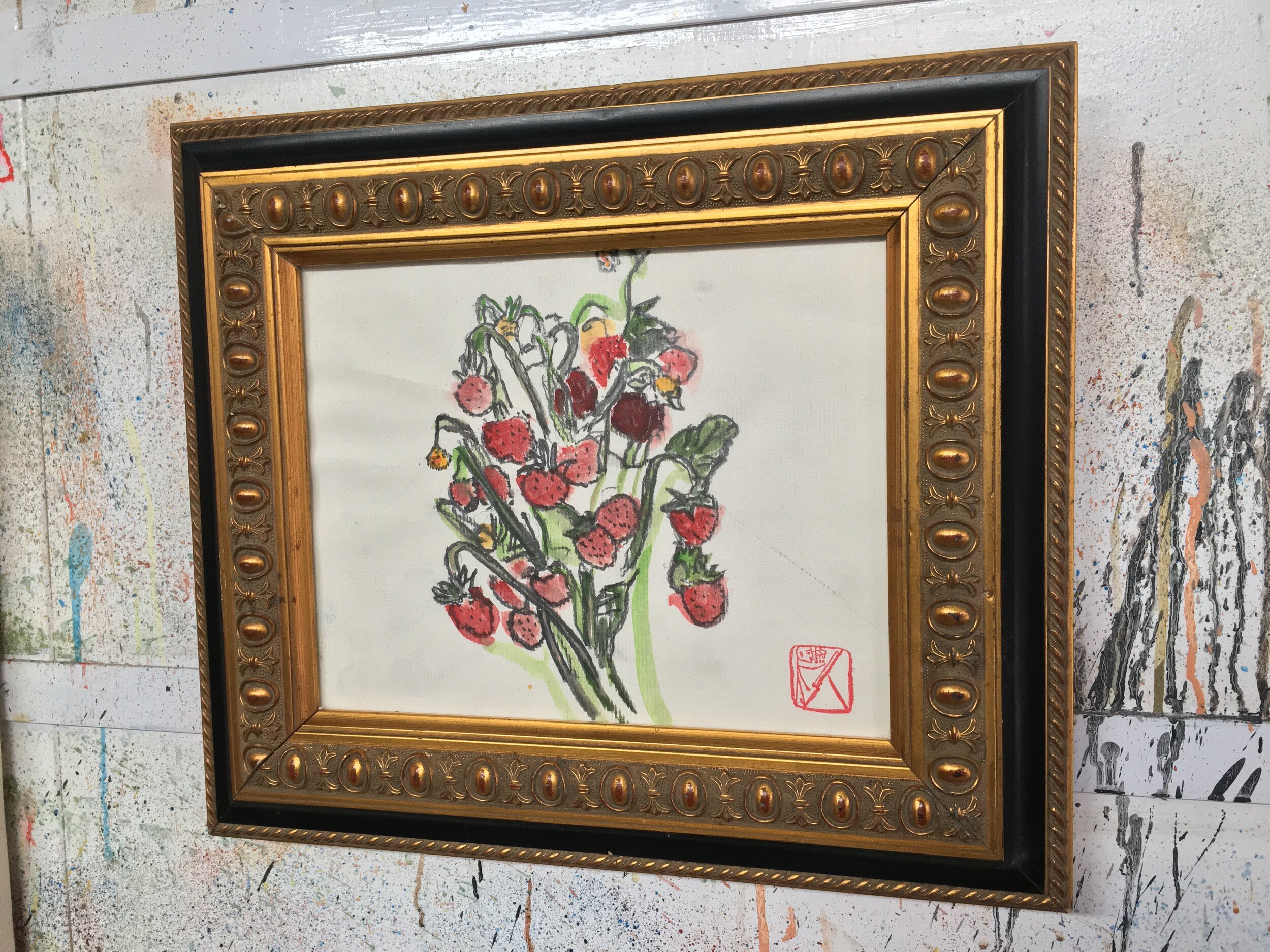 Strawberries+12.5x14.5+watercolor+ink+framed.jpg