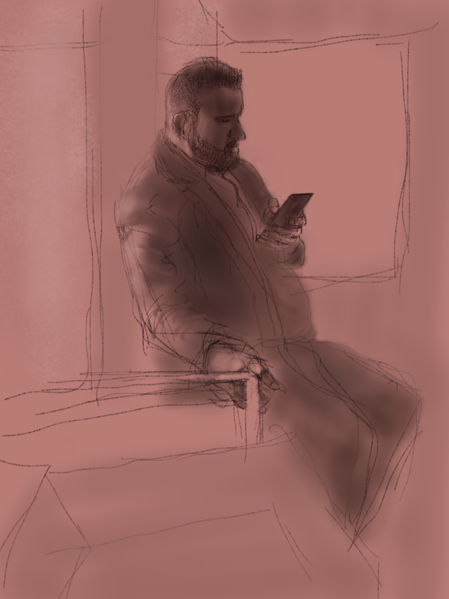 Man with Beard and Phone. Sketchbook Pro