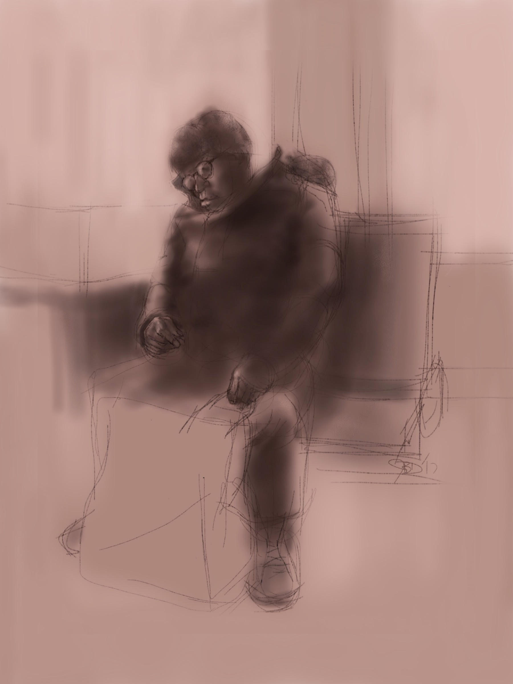 Mid Winters Bus Ride Nape with Glasses and Bag. Sketchbook Pro