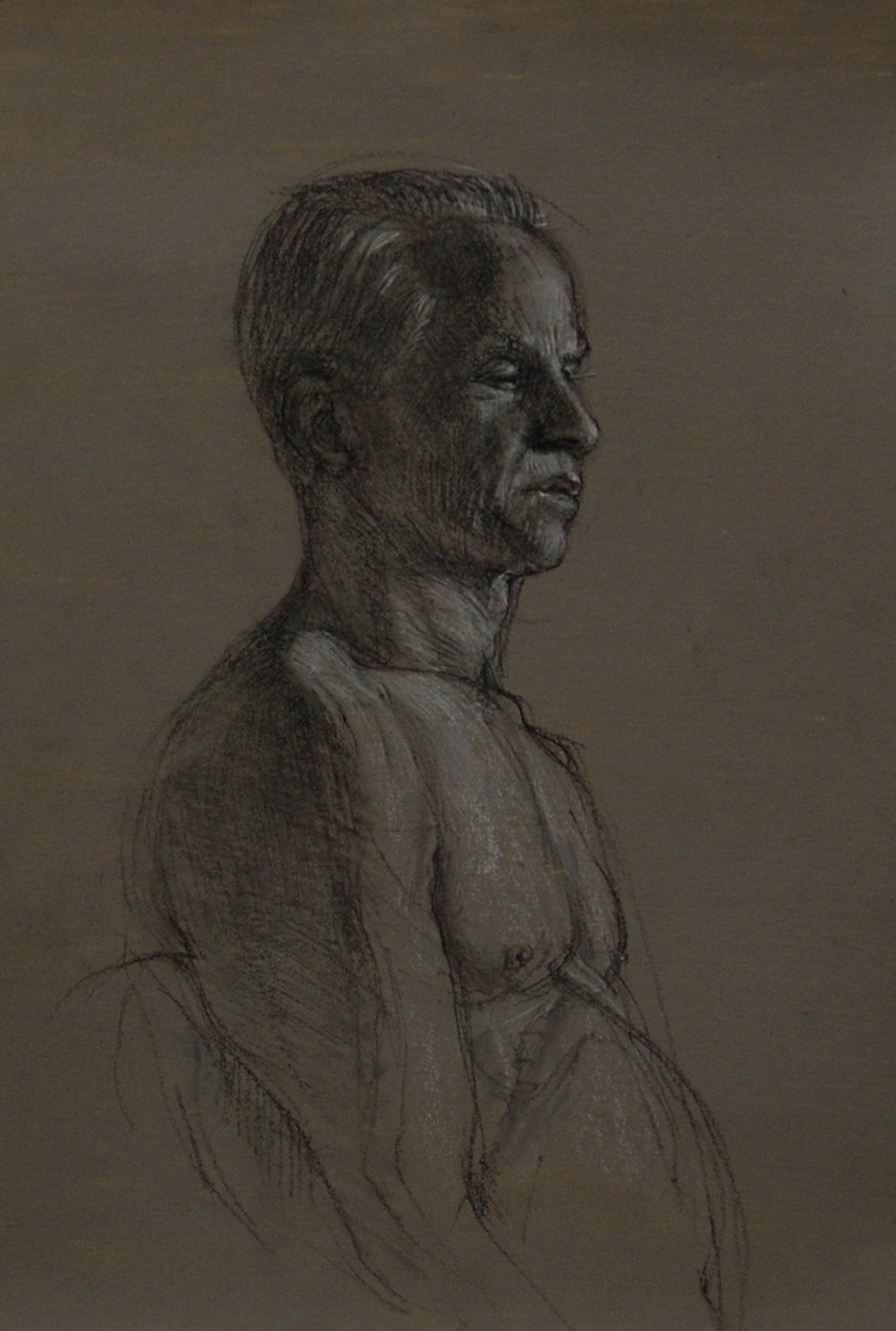 Portrait of Richard. Charcoal and white on prepared paper 15x7.5"