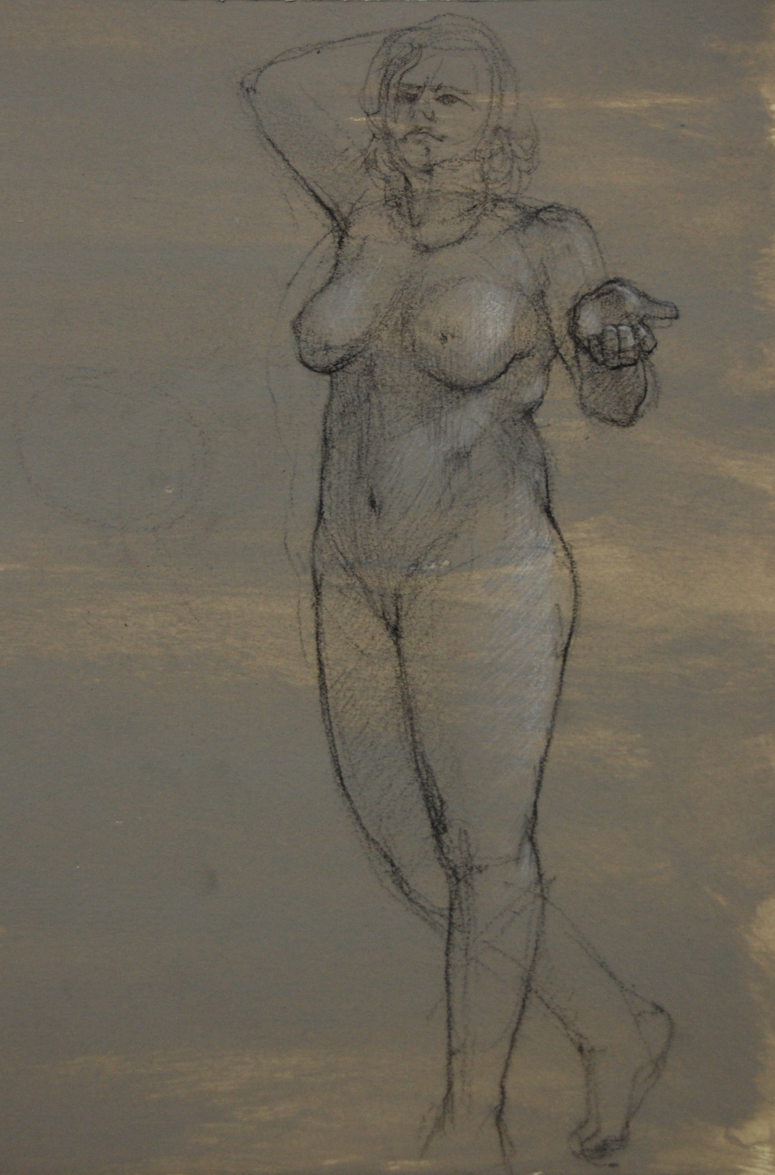 Sally Standing. Charcoal and white on prepared paper 15x7"