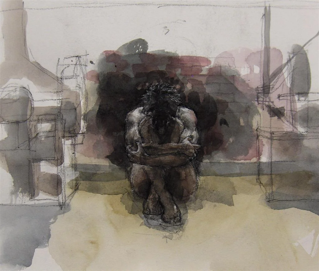 "Study for Metal" Water color and charcoal on paper. 11x15"