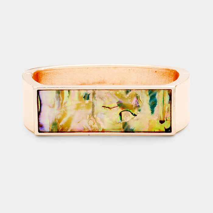 Abalone Rectangle Accented Hinged Bracelet
