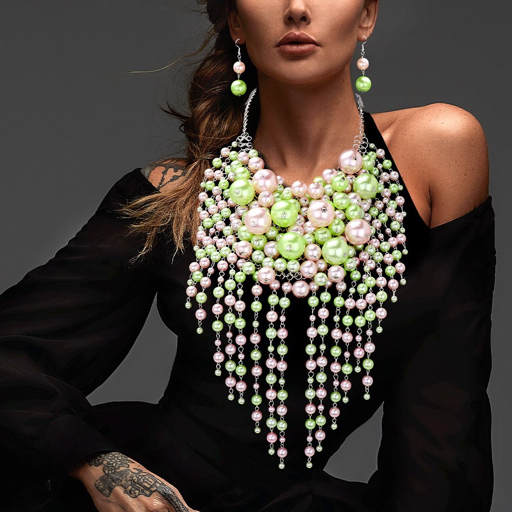 Pink and Green Pearl Statement Set