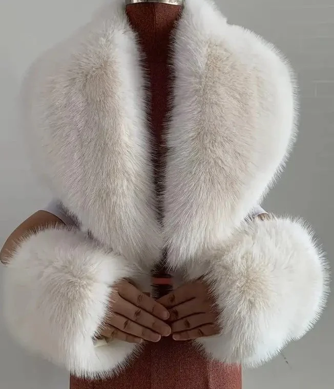 Faux Fur Collar Scarf Cuffs (3pcs/set/White)