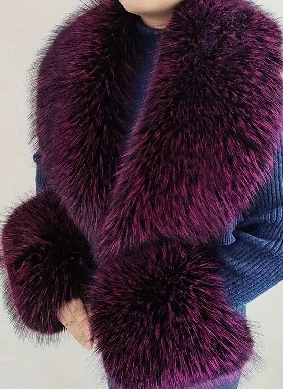 Faux Fur Collar Scarf Cuffs (3pcs/set/Burgandy)