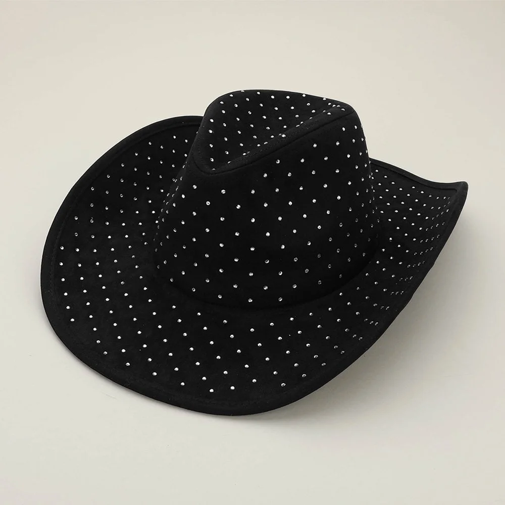Black Rhinestone Embellished Western Hat