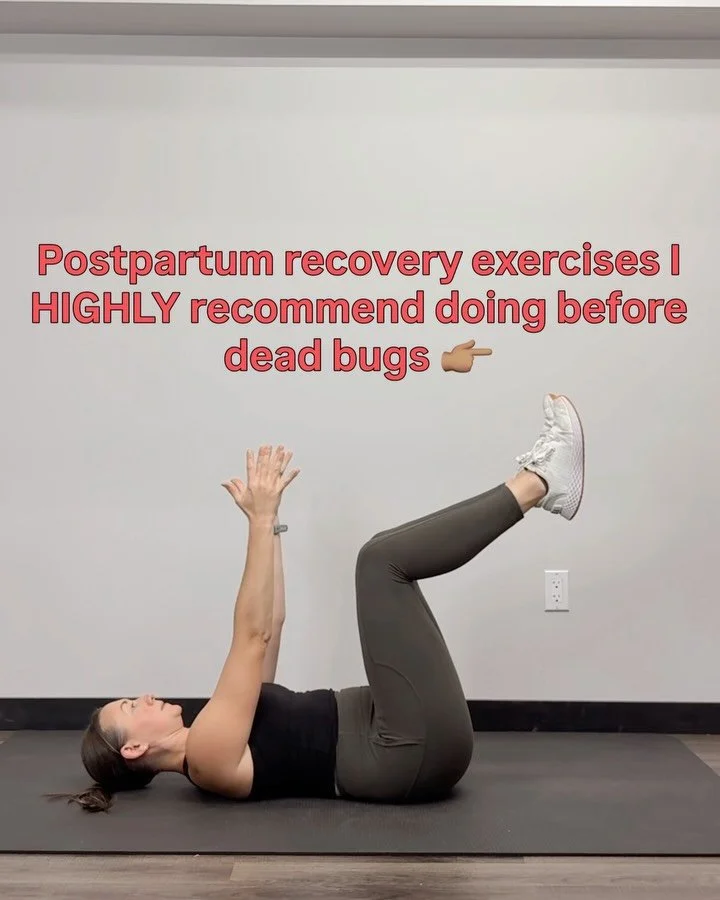 Don't start your core recovery with full dead bugs ✋ 

Swipe through for why + 5 exercises that will build UP to the dead bug.

These same progressions can be found inside my postpartum recovery program in the Built For Motherhood Membership 💫  if y